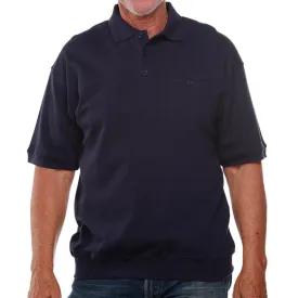 Classics by Palmland Short Sleeve 3 Button Banded Bottom Knit Collar 6070-100BT-NAVY