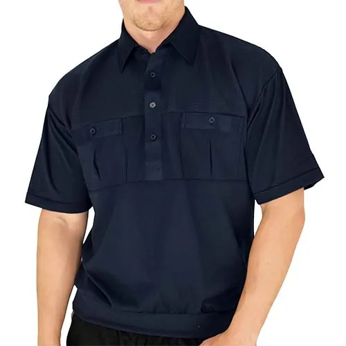 Classics by Palmland Two Pocket Knit Short Sleeve Banded Bottom Shirt 6010-656 Big and Tall-Navy