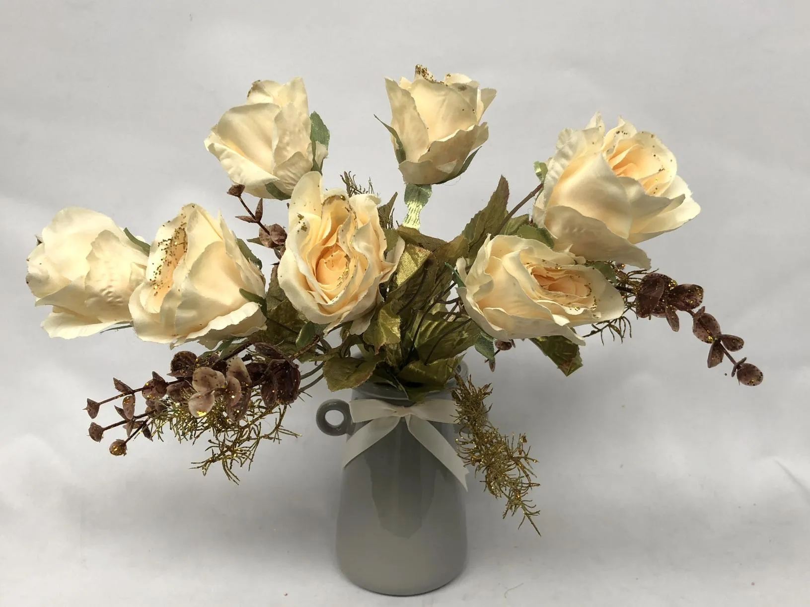 Clearance Stock - Rose Bunch 46cm Cream & Gold