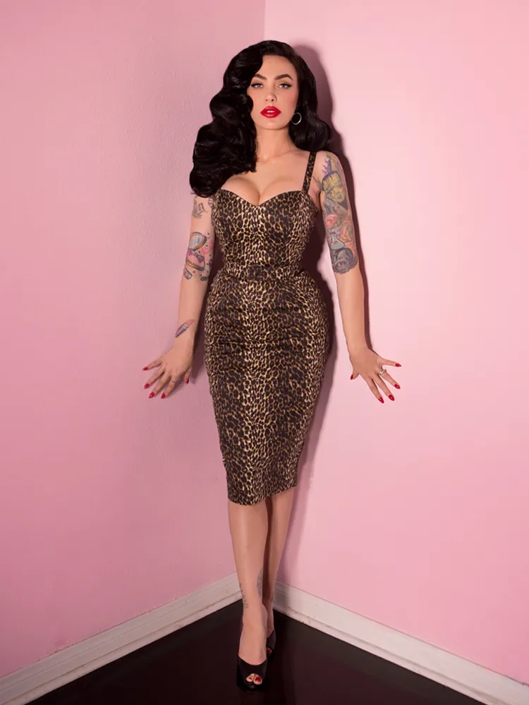 COMING BACK SOON - Sweetheart Wiggle Dress in Wild Leopard Print - Vixen by Micheline Pitt