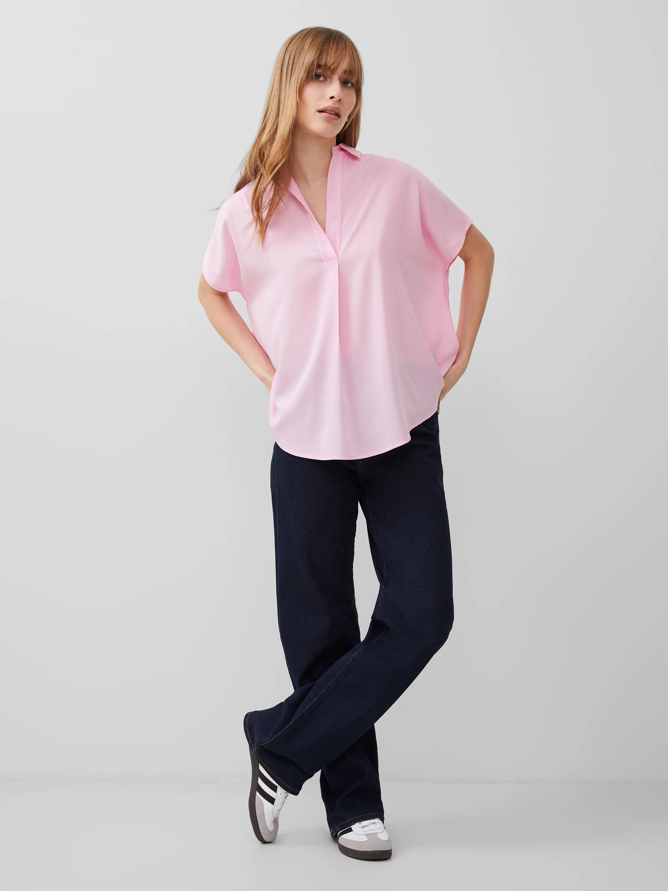 Crepe Light Cap Sleeve Popover Shirt