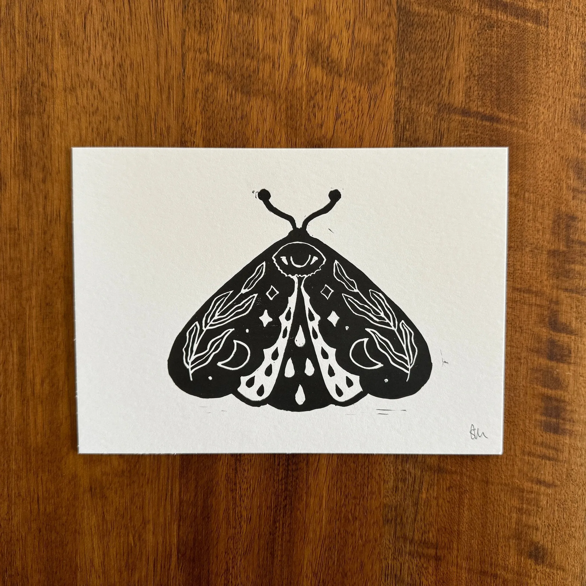 Crying Moth Linocut 5x7 Print