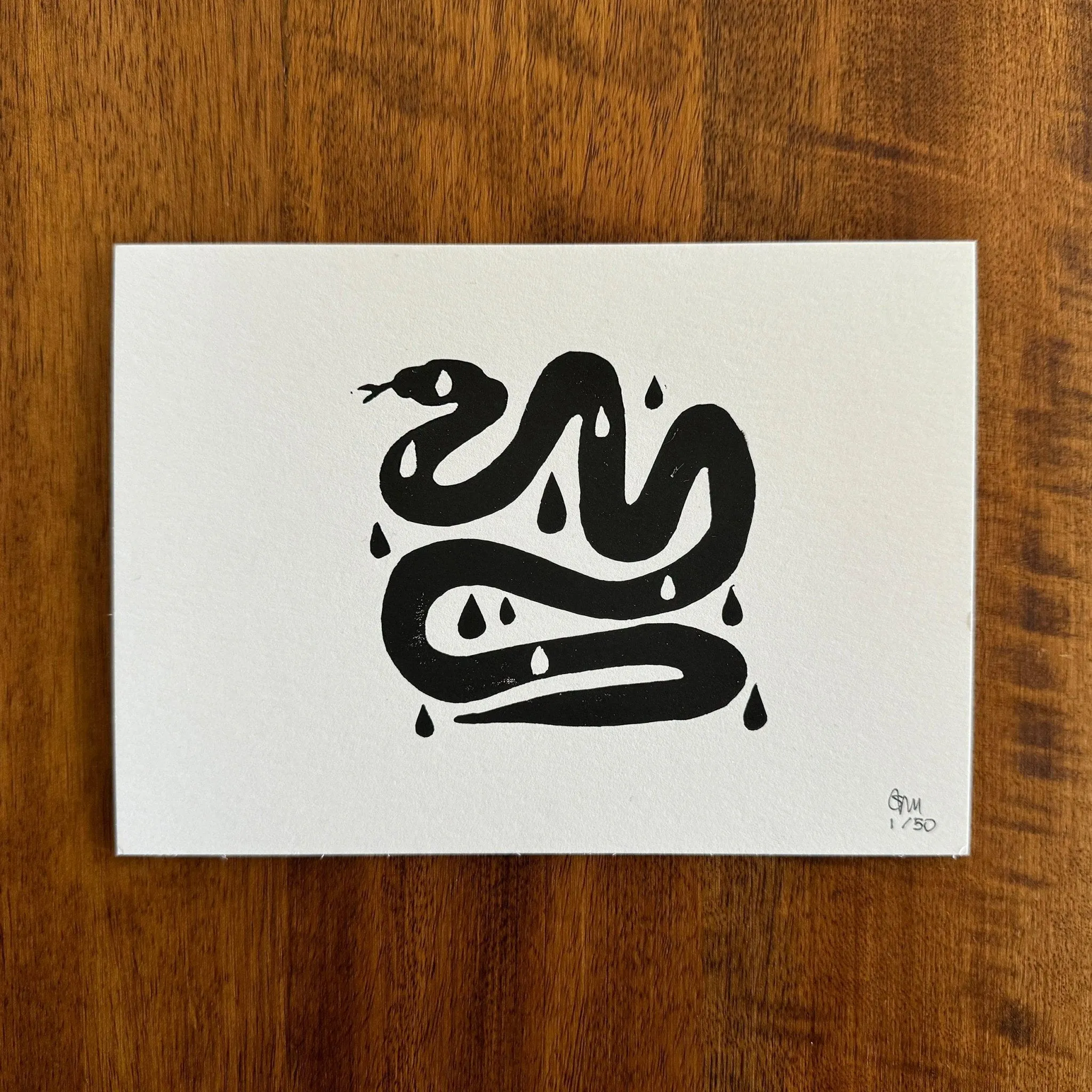 Crying Snake Linocut 5x7 Print