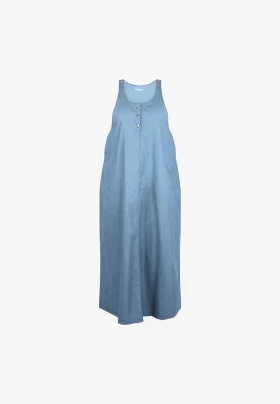 Darcy Denim Pinafore Dress - Light Blue