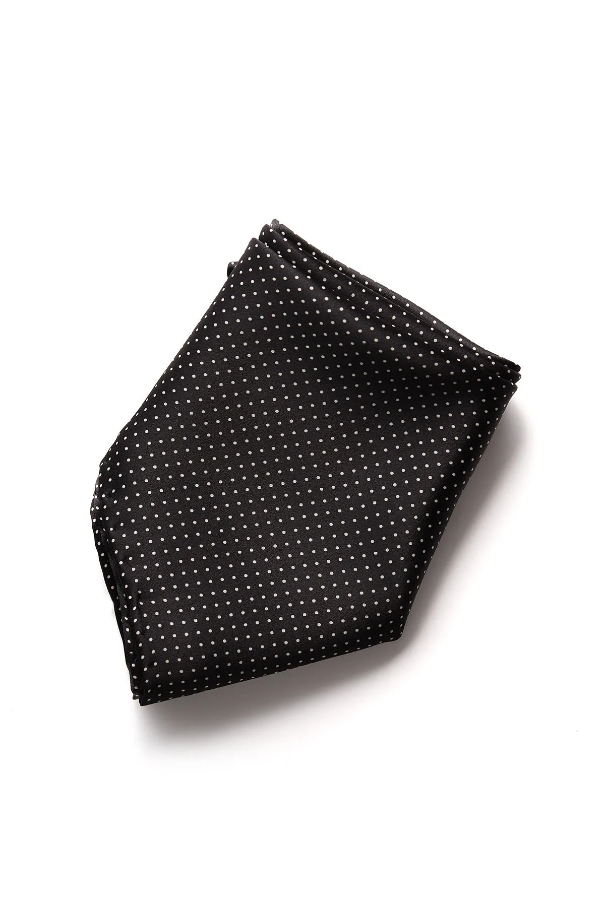 David August Black with White Polka-Dot Italian Silk Pocket Square