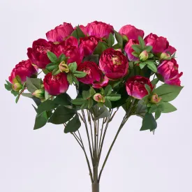 Deluxe Fuchsia Pink Silk Backyard Peony Blooms & Bud Full Faux Floral Bush Stem Bouquet - 24"