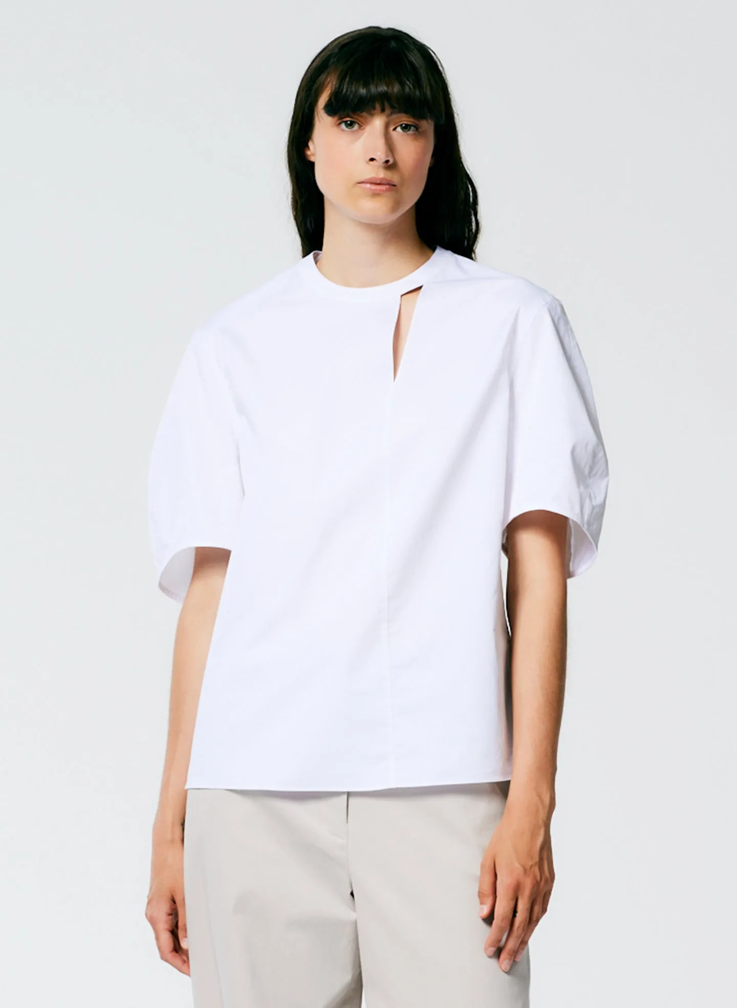 Eco Poplin Sculpted Sleeve Top With Cut Out Detail