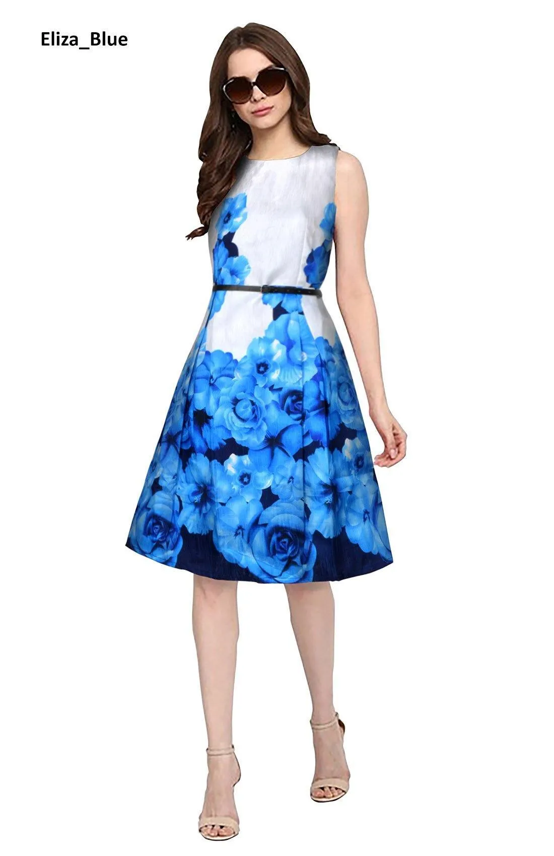 Eliza Blue Designer Dress Banglory Satin Silk