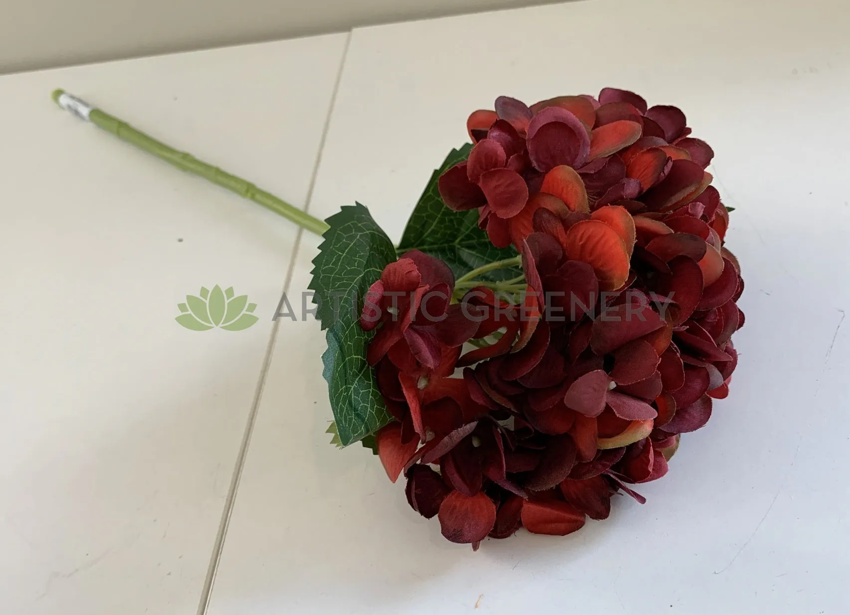 F0173 Hydrangea Single Stem 46cm Deep Orange