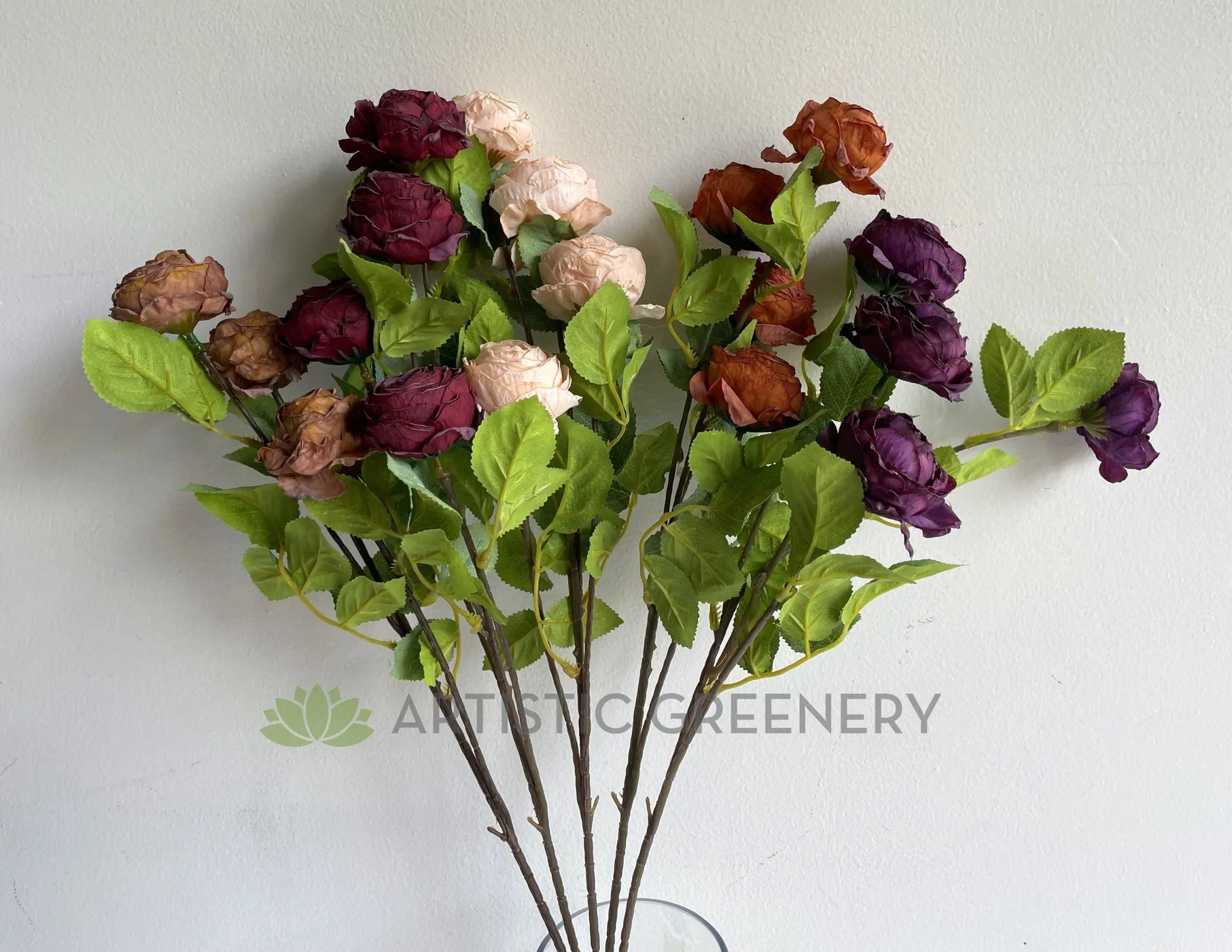 F0382 Rustic Cabbage Rose Spray 70cm 5 Colours