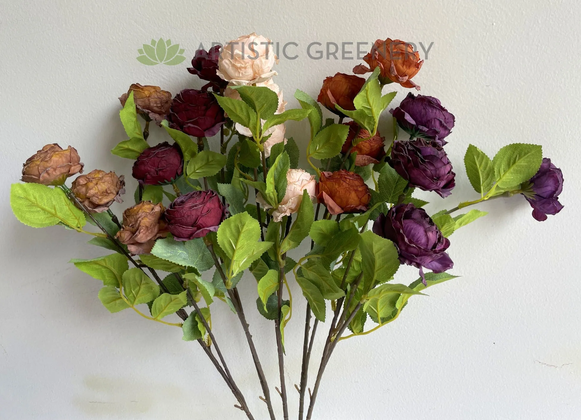 F0382 Rustic Cabbage Rose Spray 70cm 5 Colours