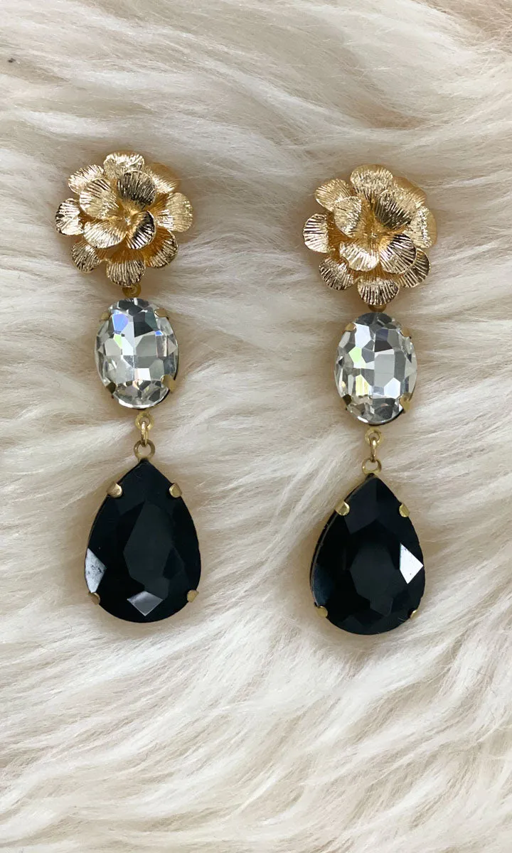 Fleur 2 Drop Earrings - Noir Pear