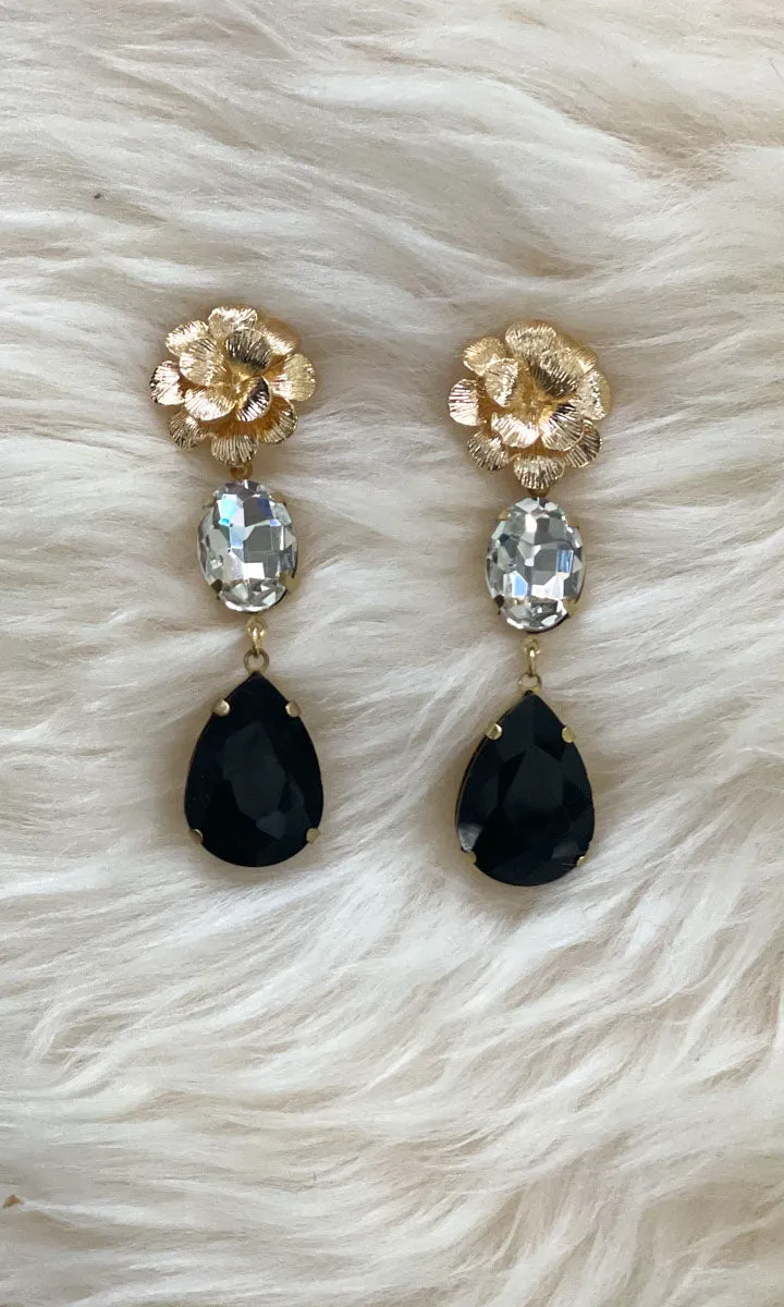 Fleur 2 Drop Earrings - Noir Pear