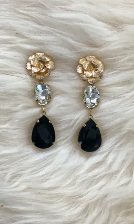 Fleur 2 Drop Earrings - Noir Pear