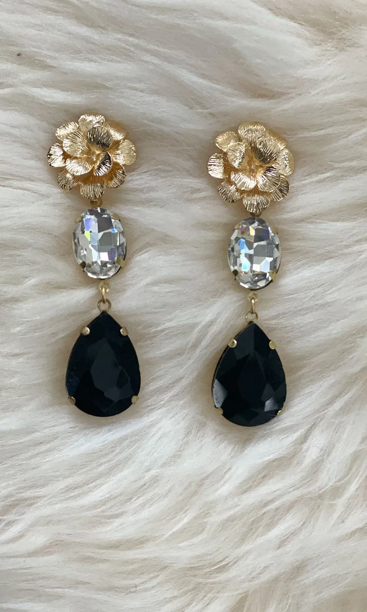 Fleur 2 Drop Earrings - Noir Pear