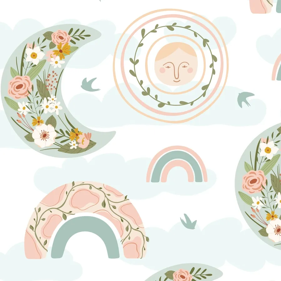 Floral Rainbows and Moon Baby Wallpaper