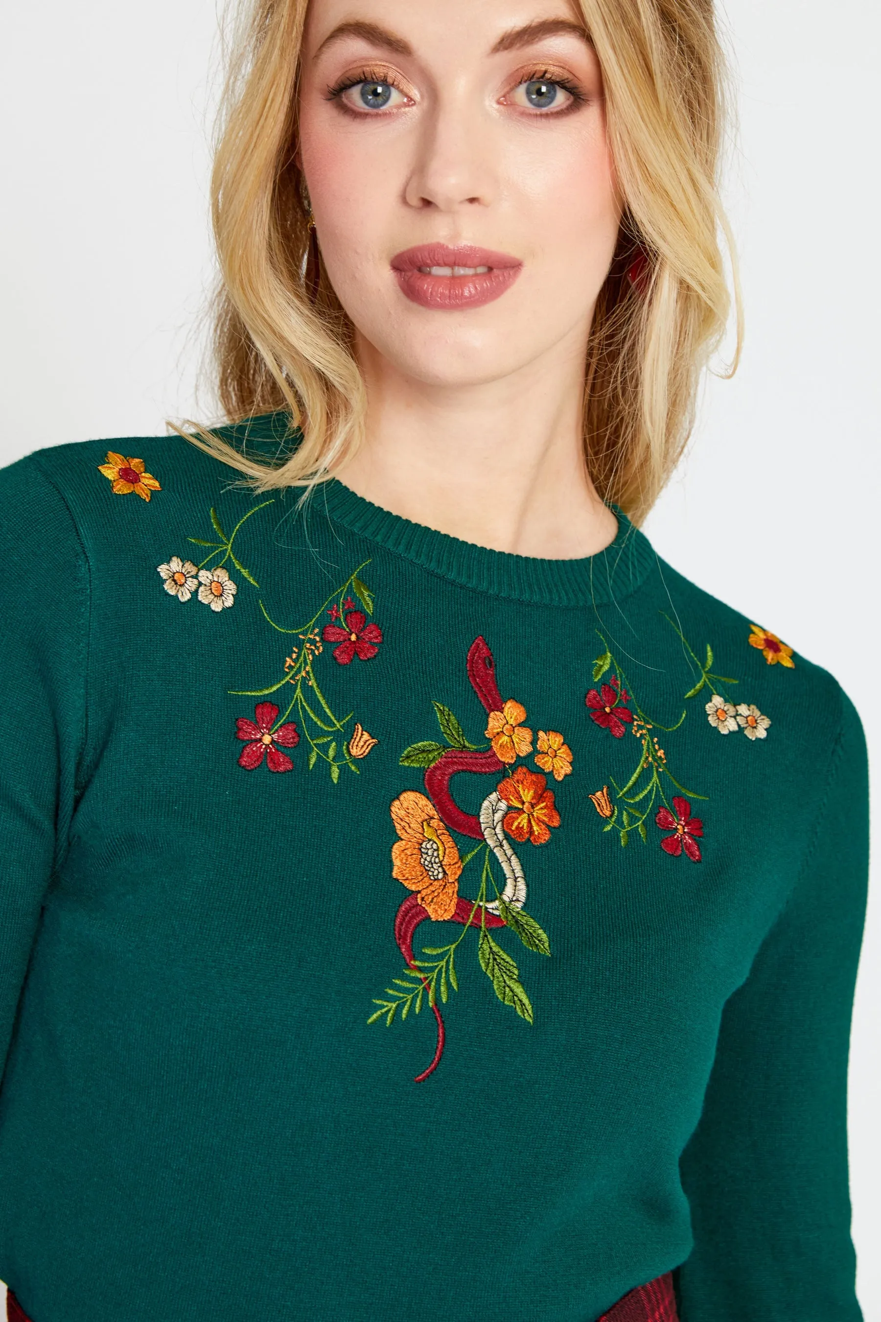 Floral Snake Embroidered Sweater by Voodoo Vixen