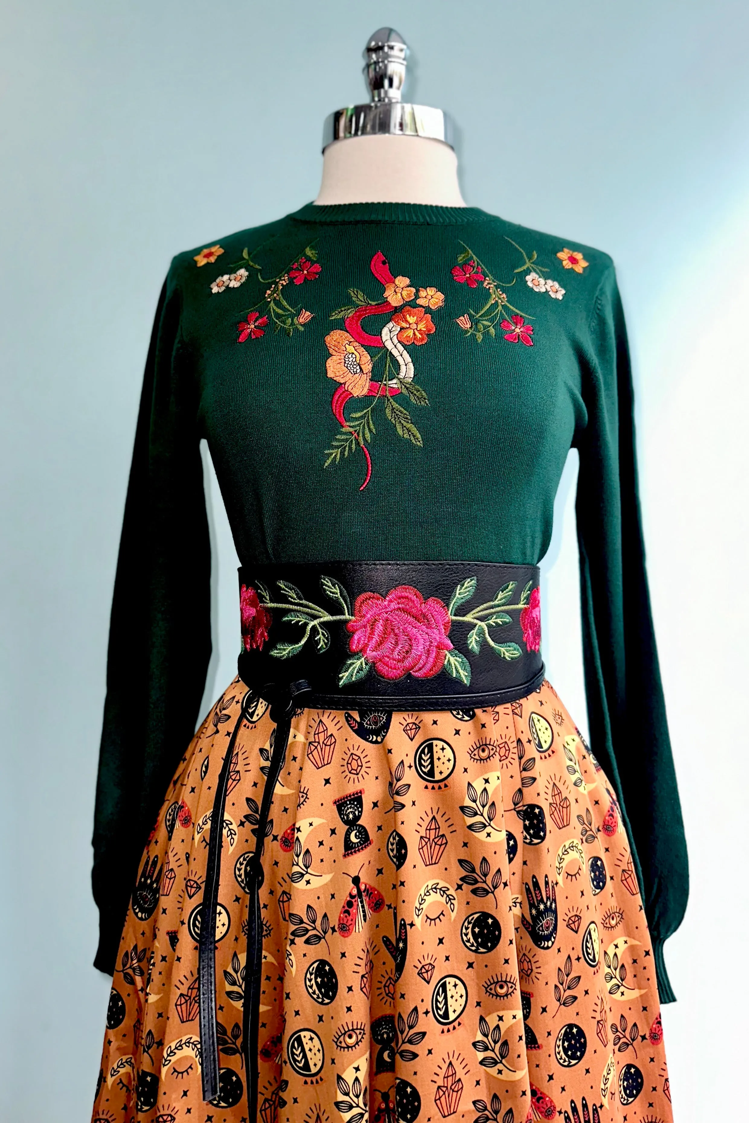 Floral Snake Embroidered Sweater by Voodoo Vixen