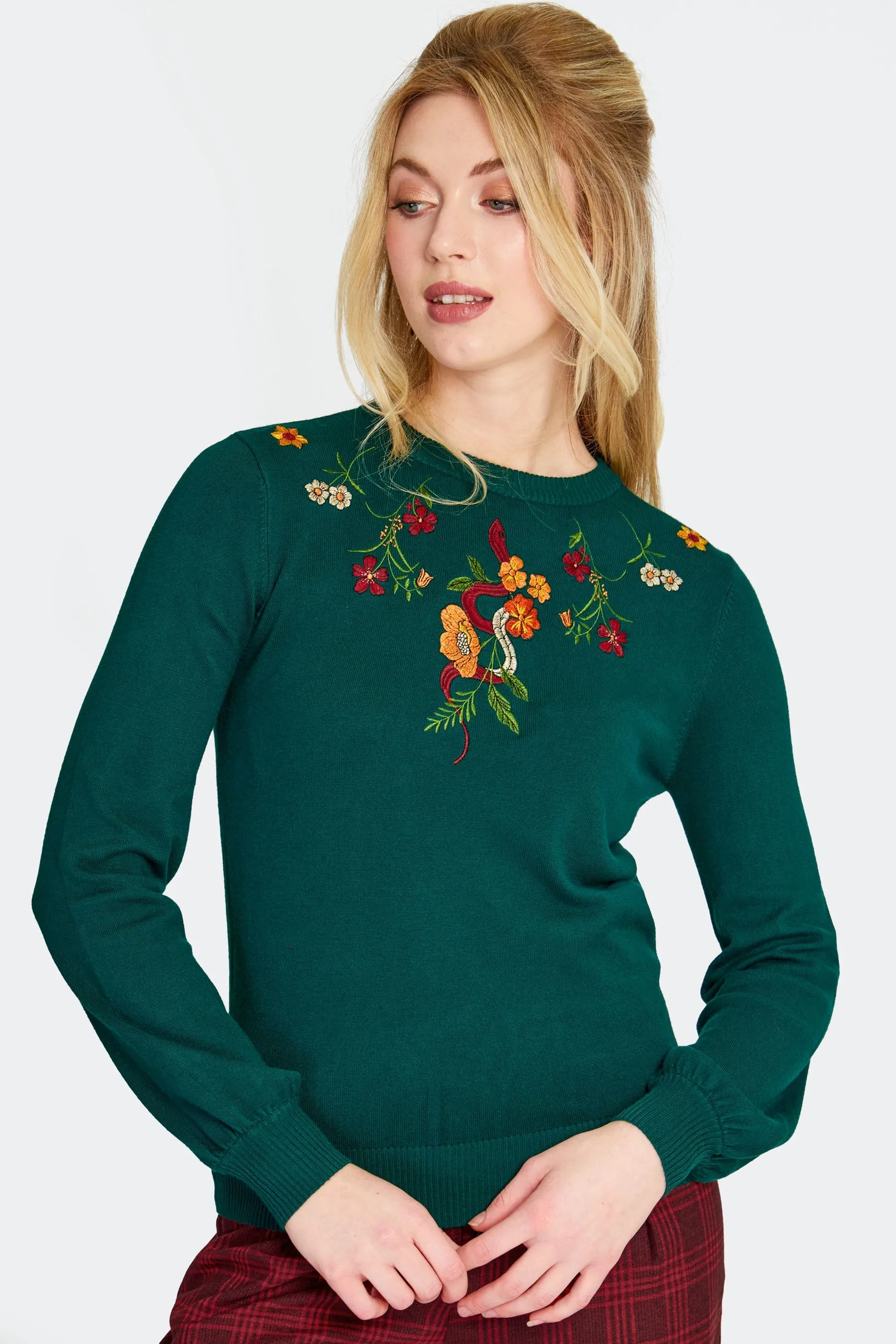 Floral Snake Embroidered Sweater by Voodoo Vixen