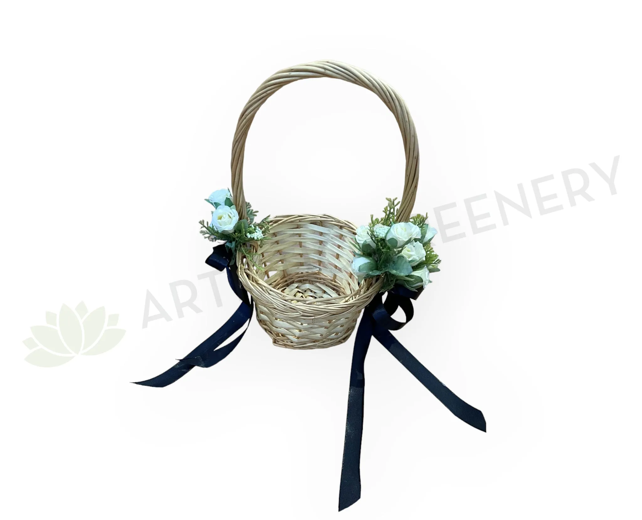 Flower Girl Basket Decorated with Flowers & Ribbon (Code: FGB001)