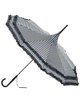 Frilly Grey Spot Vintage Pagoda Style Parasol Umbrella