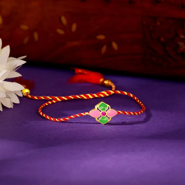 Golden Colourful Floral Rakhi