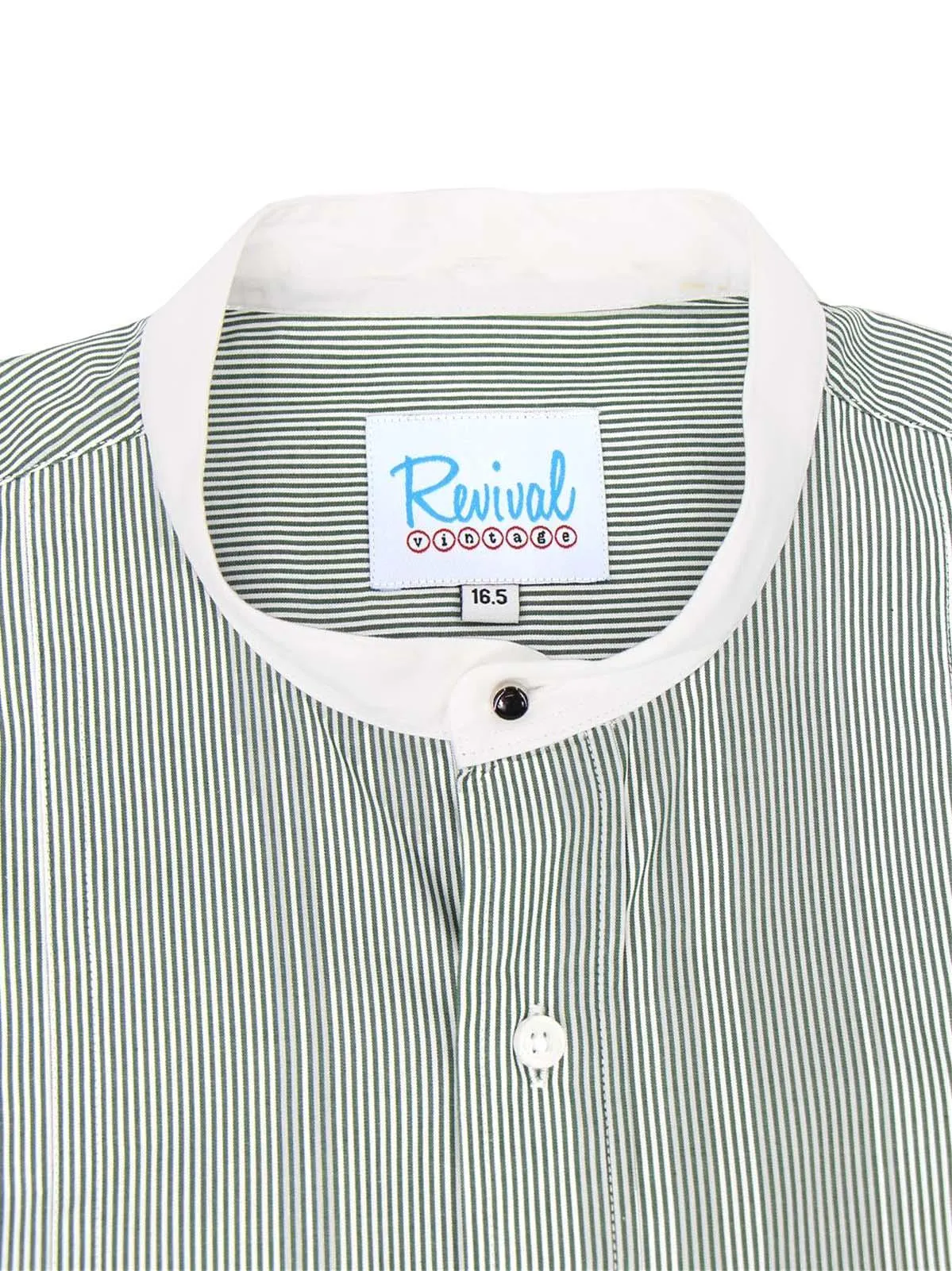 Green Stripe Collarless Grandad Shirt with Detachable Club Collar