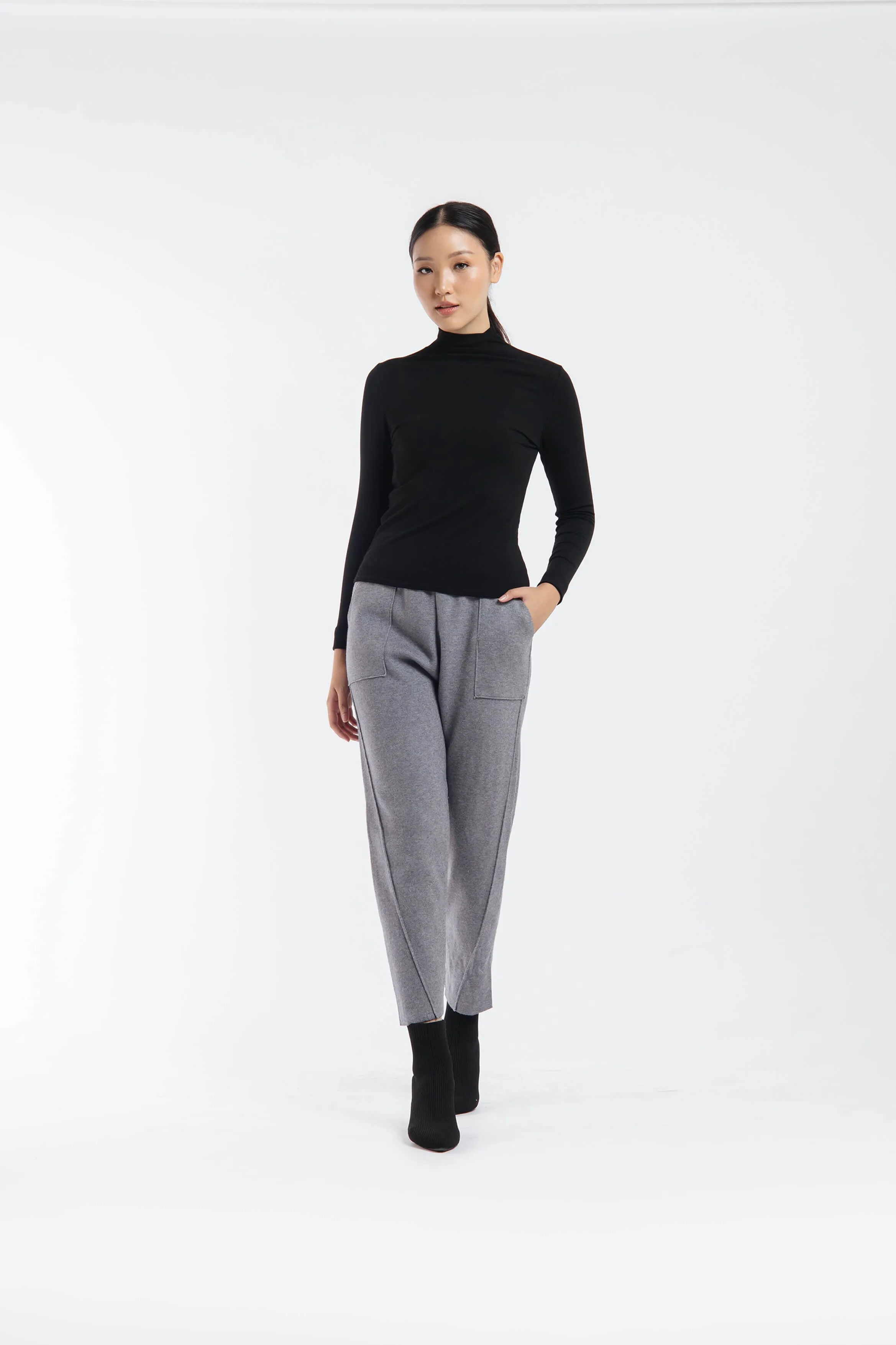 Grey Relaxed Knit Winter Pants