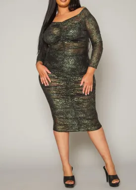 Hi Curvy Plus Size Women Leopard Print Mesh Bodycon Dress