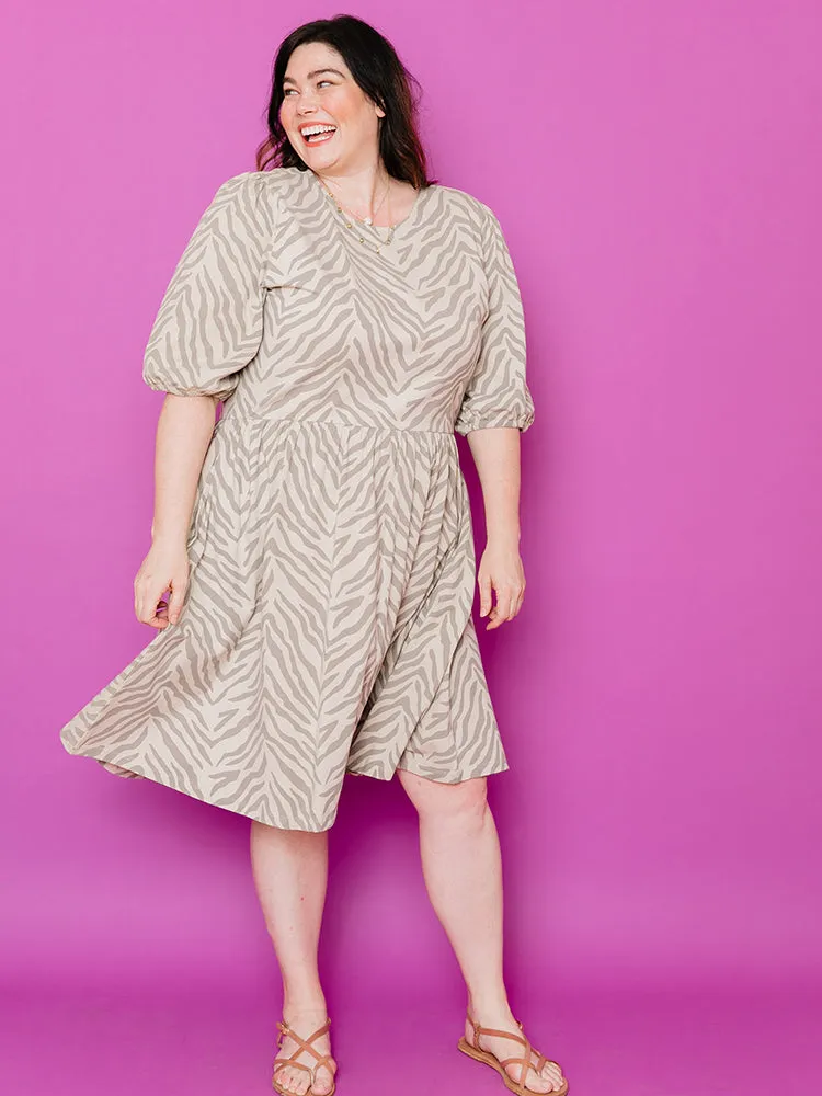 Inez Bubble Sleeve Plus Size Dress - Savanna Stripe