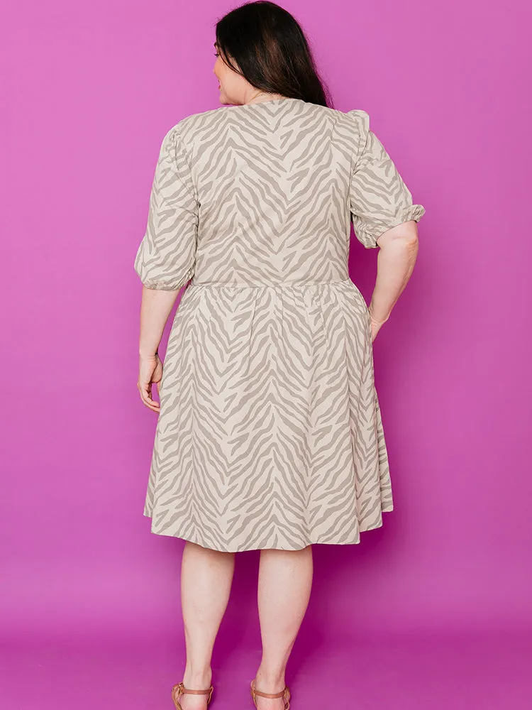 Inez Bubble Sleeve Plus Size Dress - Savanna Stripe