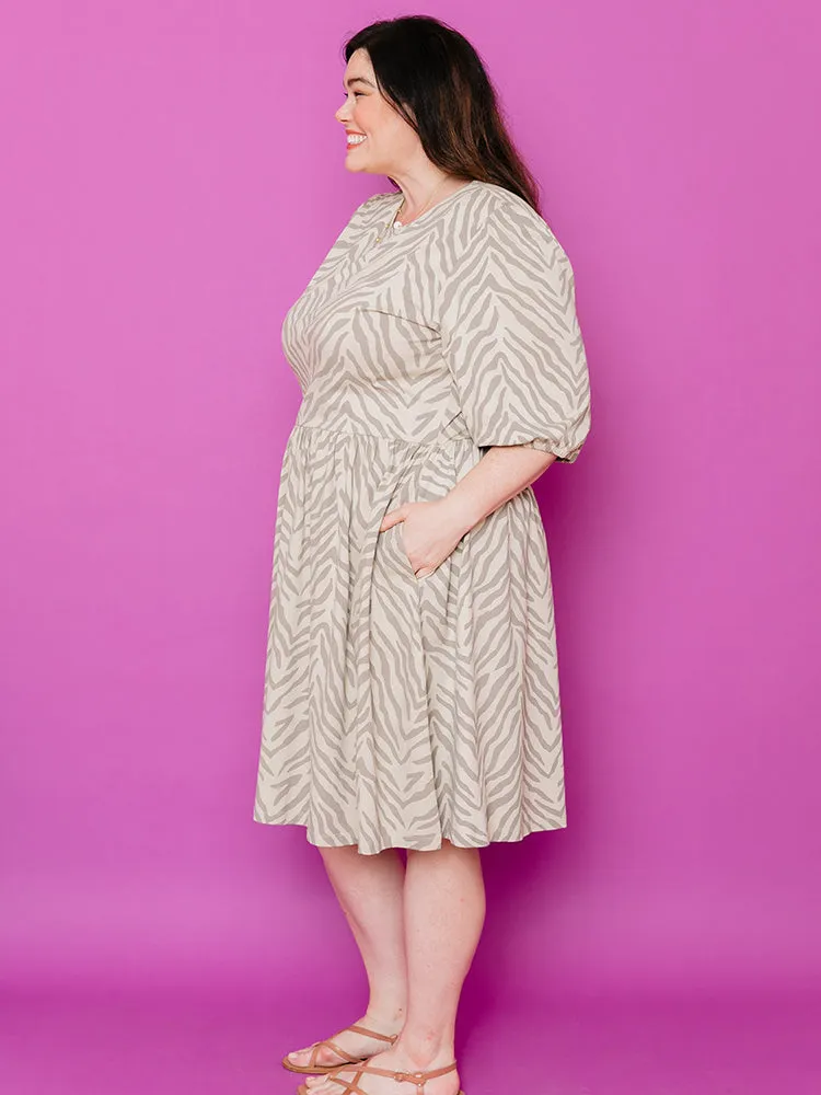 Inez Bubble Sleeve Plus Size Dress - Savanna Stripe