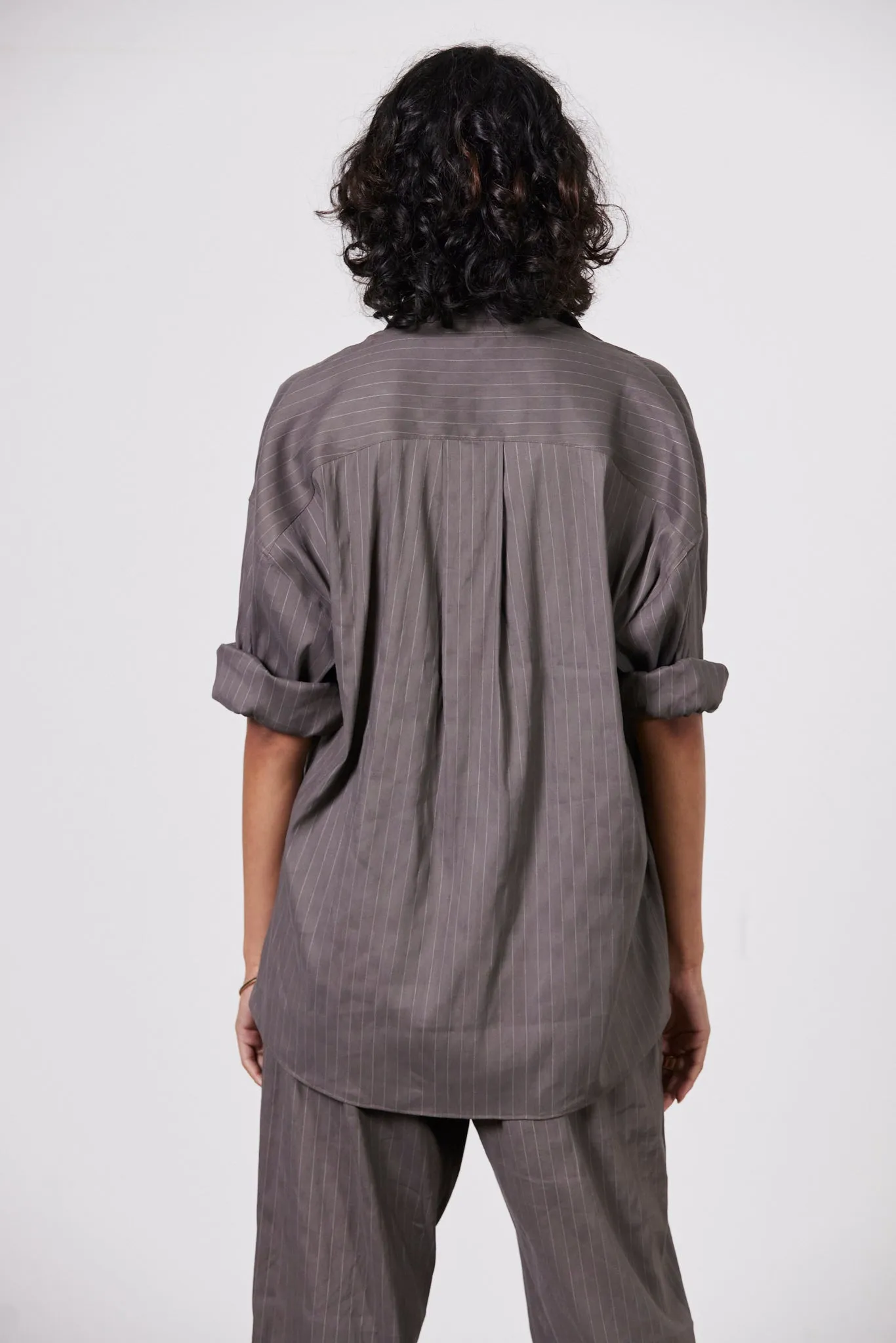 Jacque Linen Shirt - Deep Taupe/Ecru Stripe