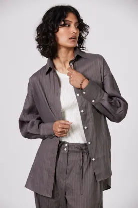 Jacque Linen Shirt - Deep Taupe/Ecru Stripe