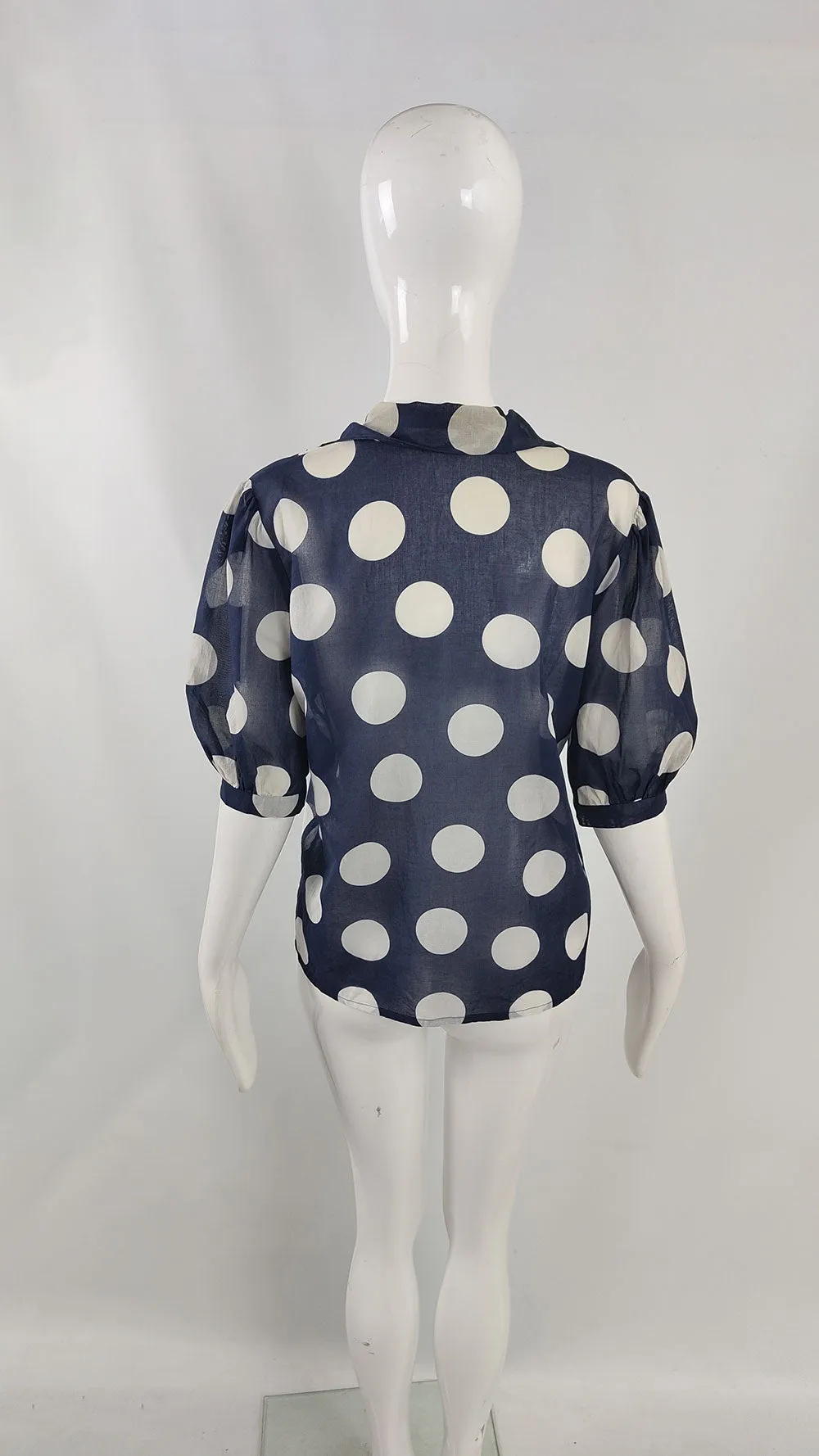 Jean Dessés Vintage Navy Sheer Cotton Blouse, 1980s