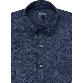 KORY Short Sleeve Shirt in Indigo Blue Drawn Floral Print