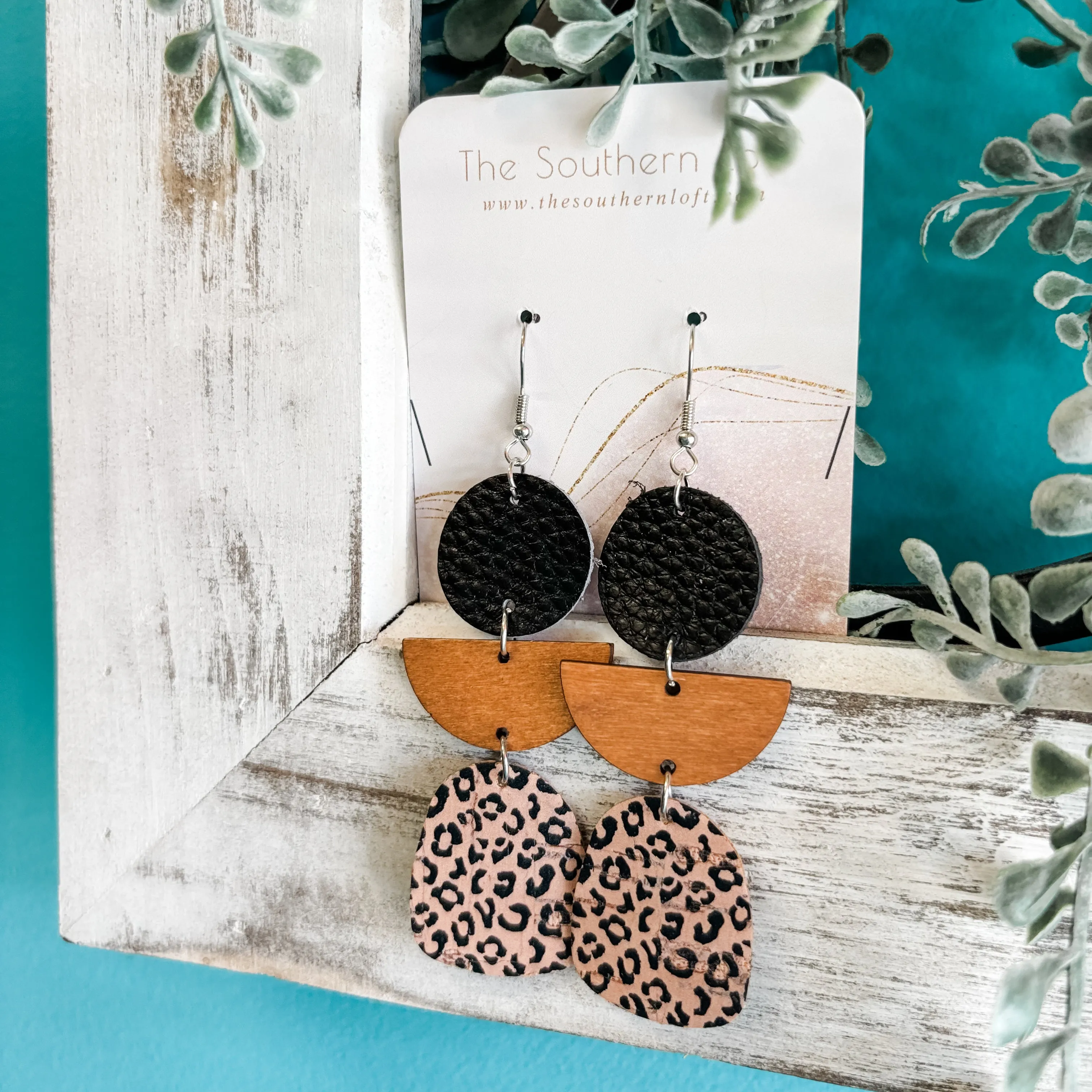 Leopard Print Cork Drop Earrings