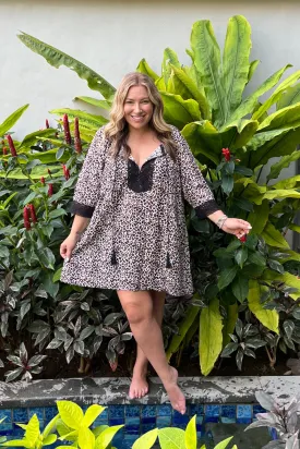 Leopard print short kaftan dress