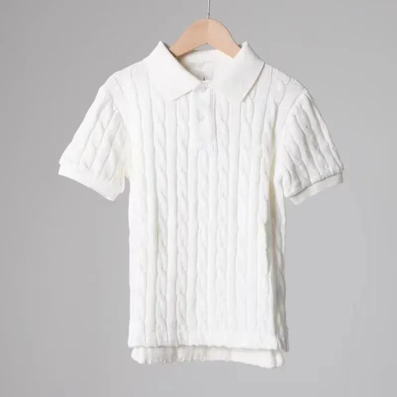 LVSANW 2024 RL Summer Women's 100% Cotton Pony Short Sleeve Embroidered Polo Shirt Women's Striped Knit Sweater Pullover Top