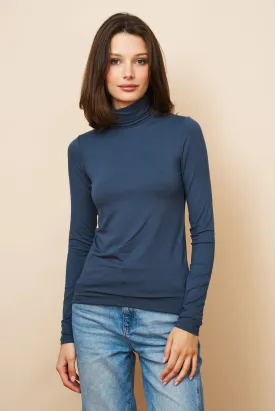 Soft-Touch Majestic Long-Sleeve Turtleneck in Deep Ink Blue