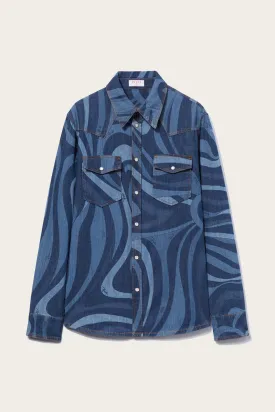 Marmo-Print Denim Shirt