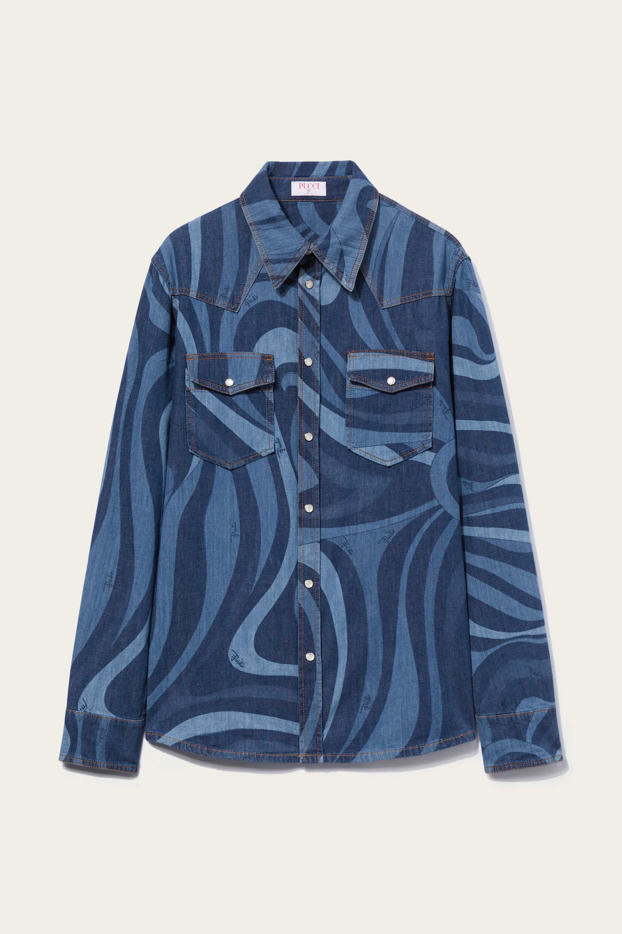 Marmo-Print Denim Shirt