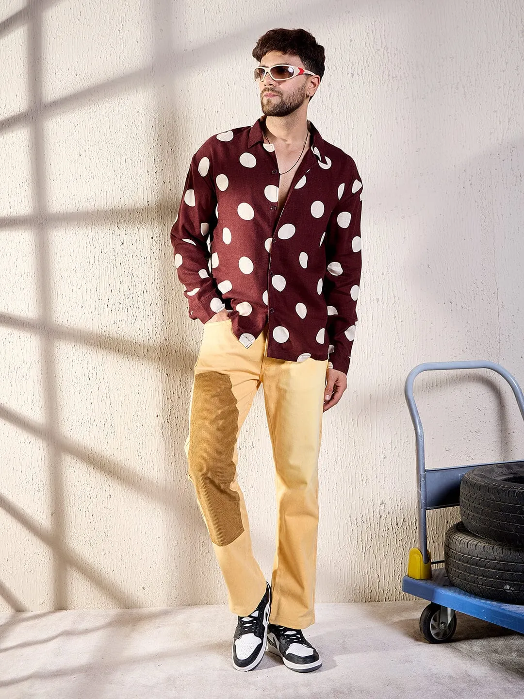 Maroon Polka Cuban Shirt