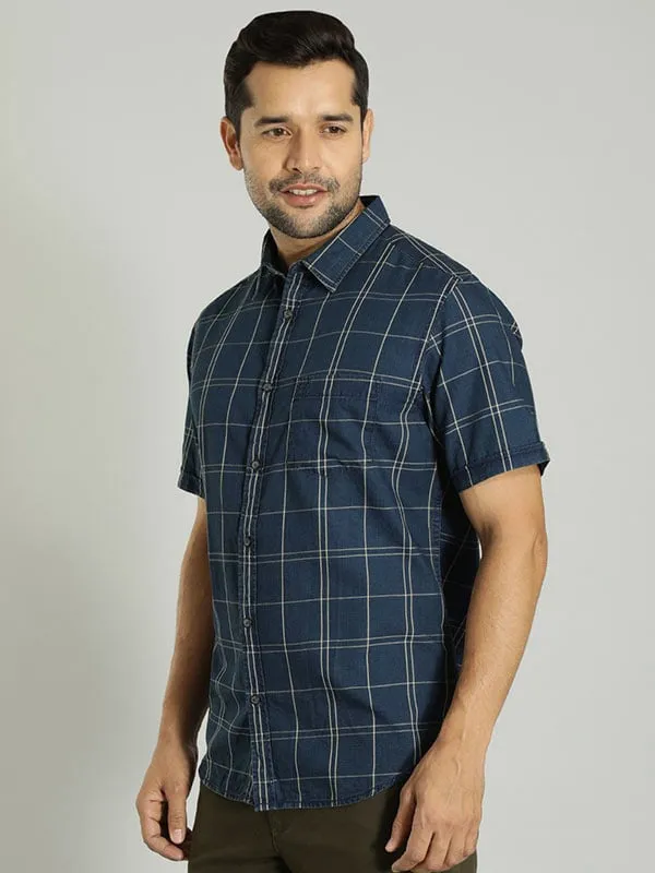 Men Checked Half Sleeve Cotton Shirt