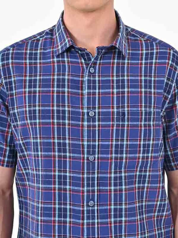 Men Checked Half Sleeve Cotton Shirt