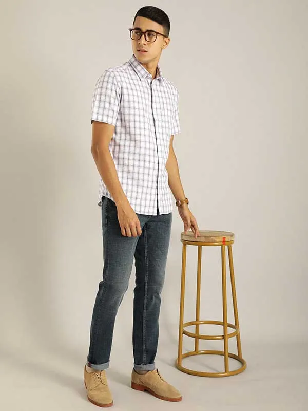 Men Checked Half Sleeve Cotton Shirt