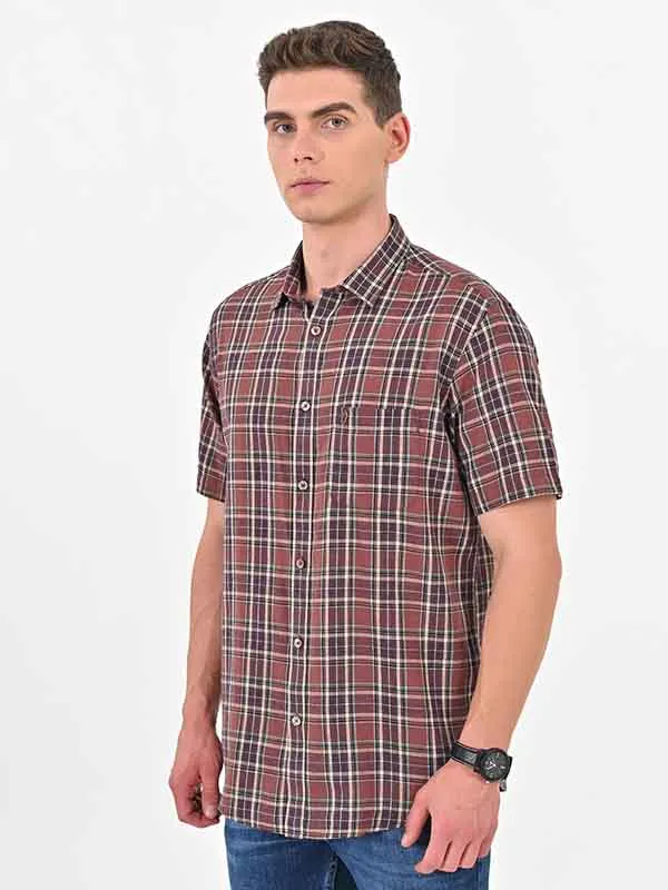 Men Checked Half Sleeve Cotton Shirt