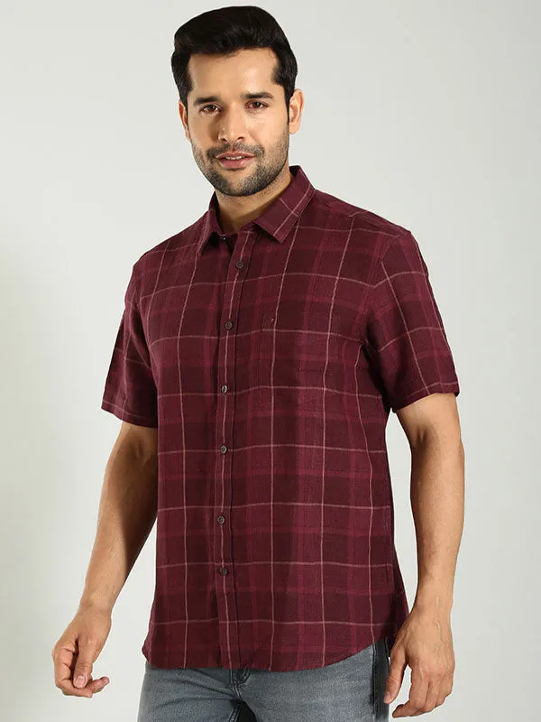 Men Checked Half Sleeve Linen Shirt