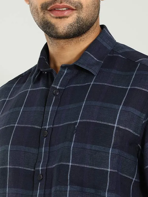 Men Checked Half Sleeve Linen Shirt