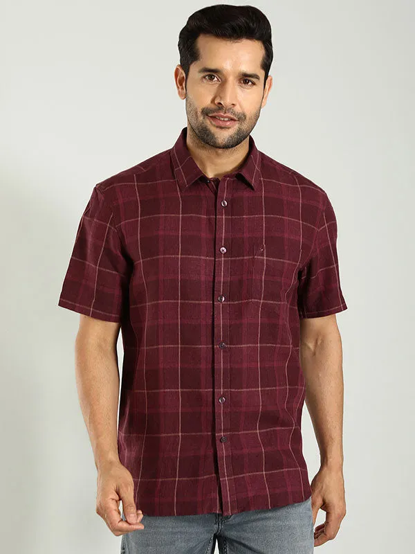 Men Checked Half Sleeve Linen Shirt